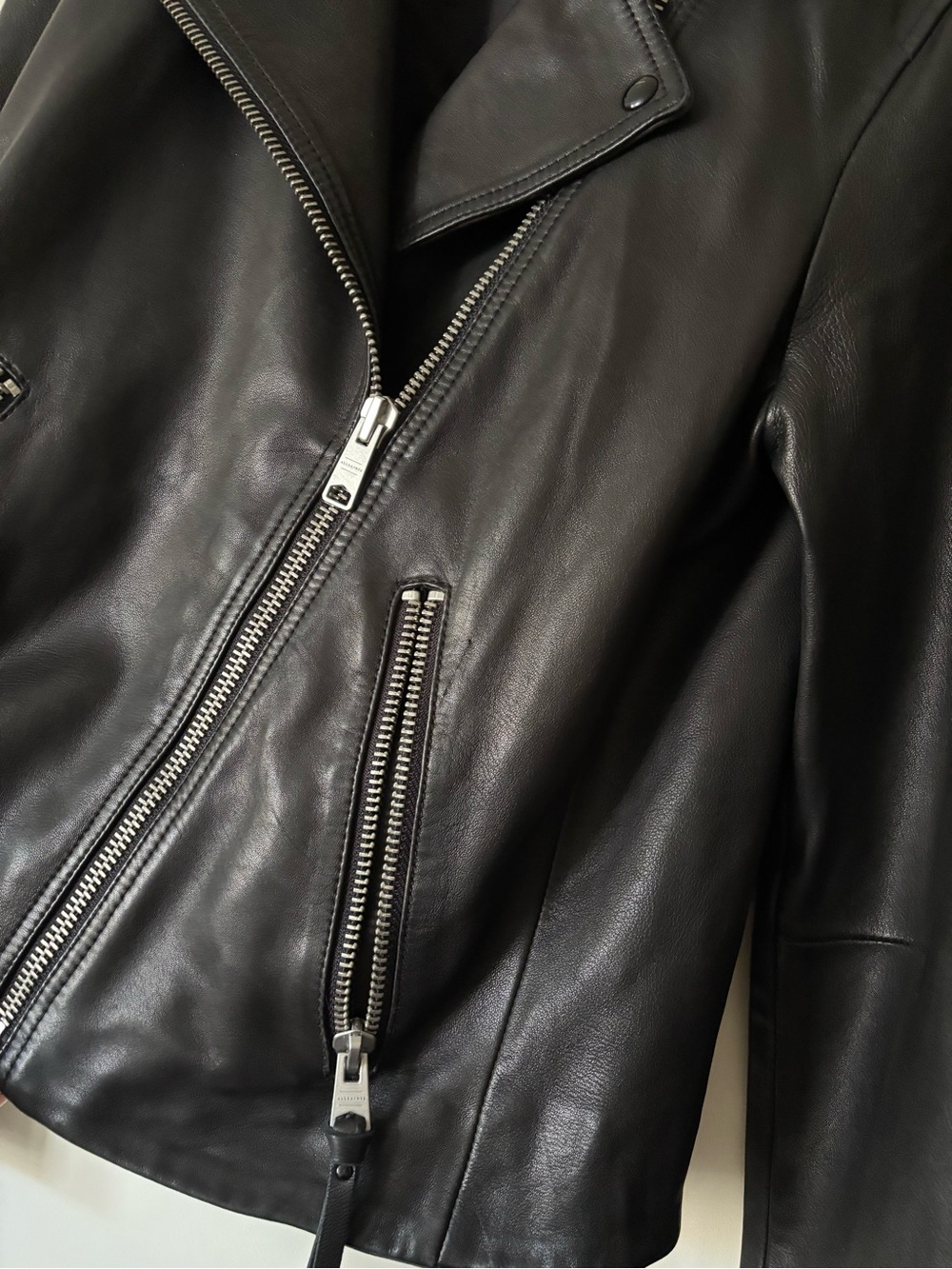 AllSaints Dalby Slim Fit Leather Biker Jacket - Black - Picture 4 of 7